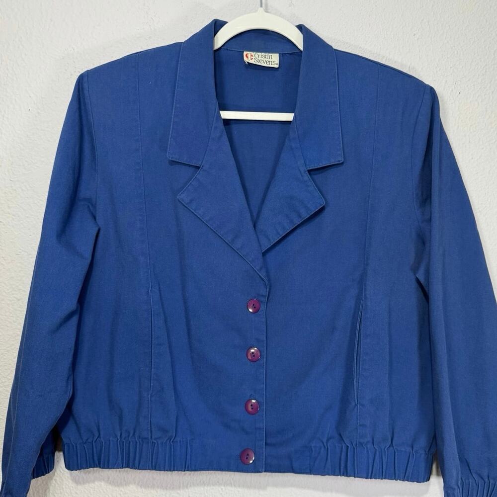 Vintage Cristin Stevens Jacket Womens Cobalt Blue M Cropped Retro Preppy 80s